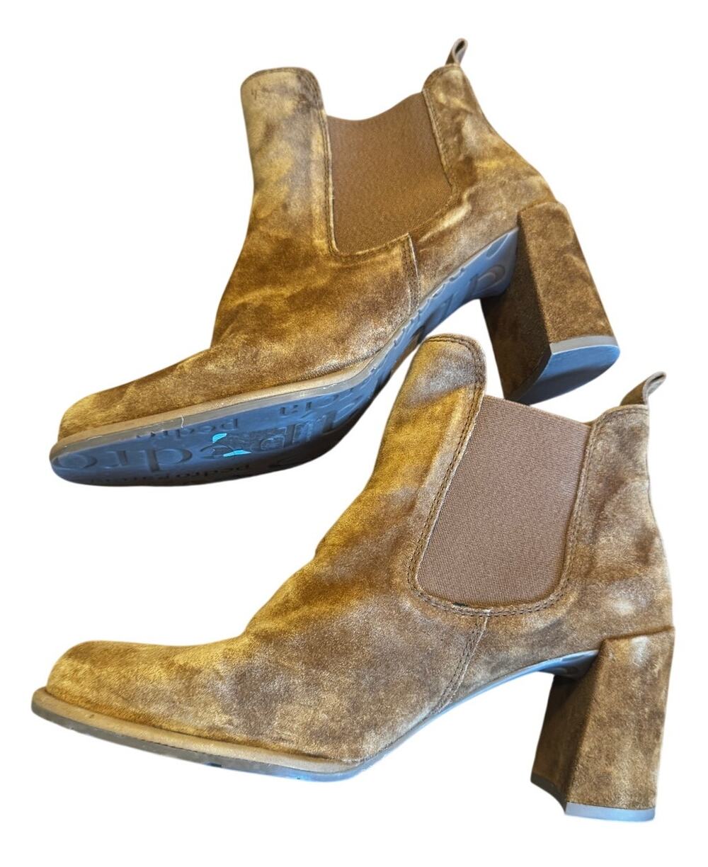 Pedro Garcia Suede Chelsea Ankle Boots Brown Block Heel EU 39.5/US 9-9.5